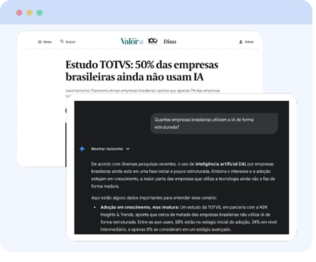Exemplo de notícia publicada no Knewin Dino sendo referenciada pela inteligência artificial